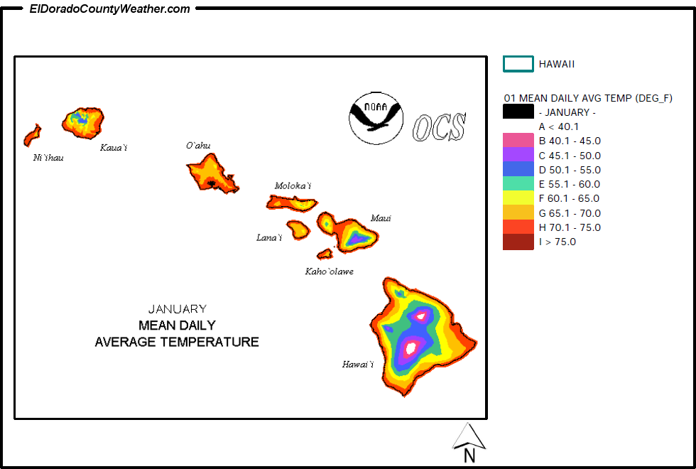 Hawaii January Annual Mean Daily Average Temperature
